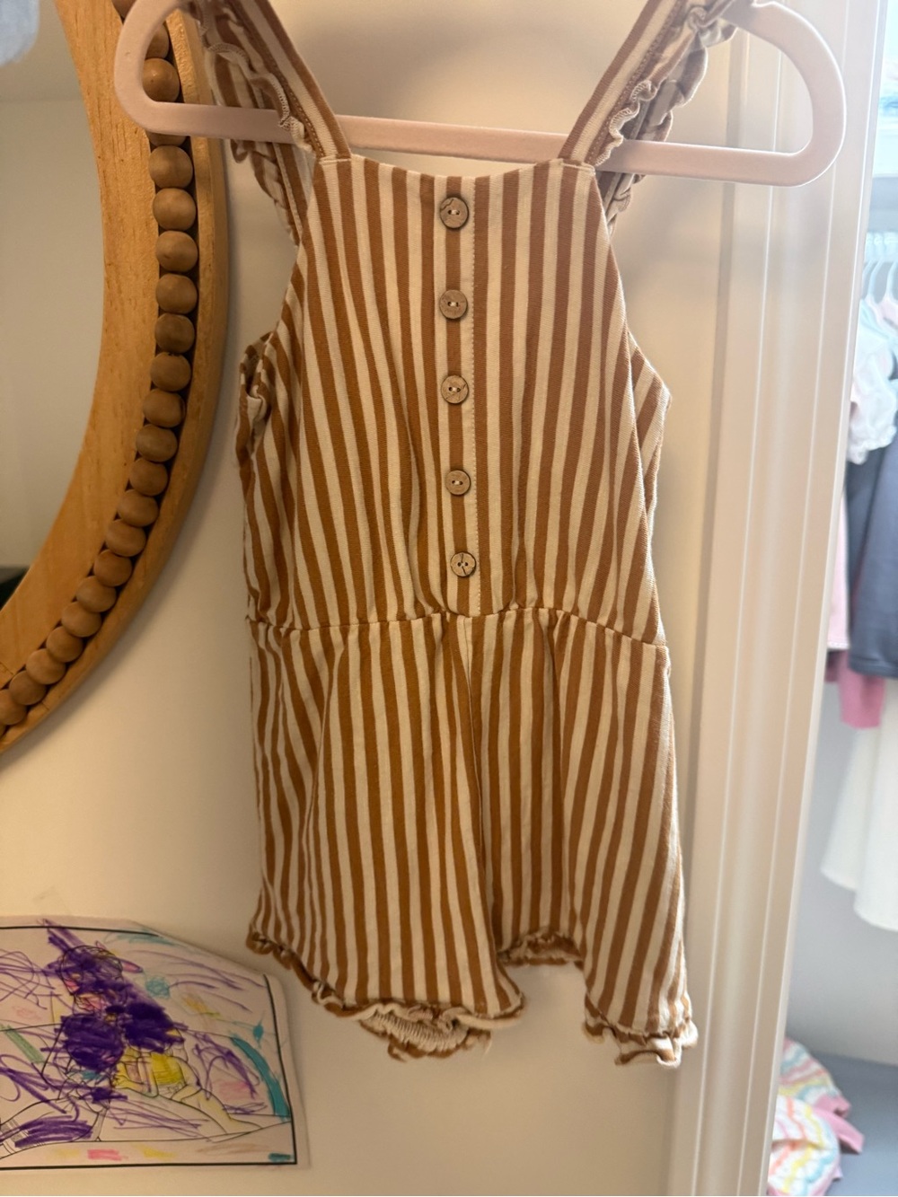 Rylee + Cru Tan and Cream Striped Ruffle Romper
